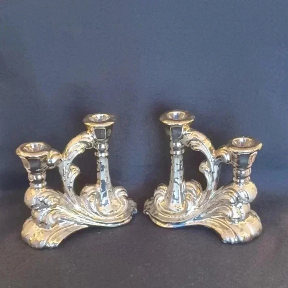 Pair of Eleanor China Silver Candlestick Holders